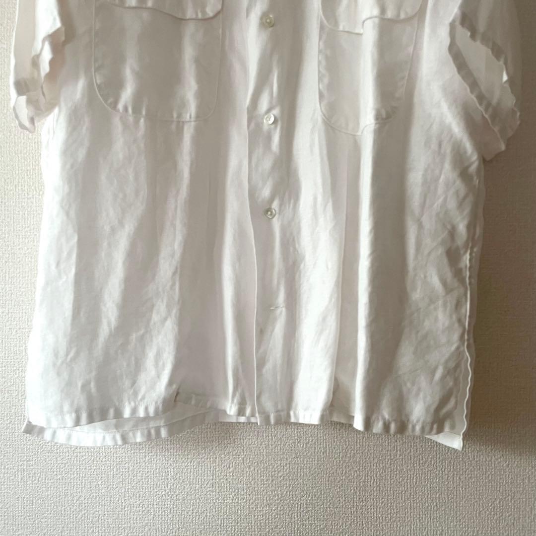 【サイズ50】Nigel Cabourn オープンカラーシャツ リネン 白 開襟