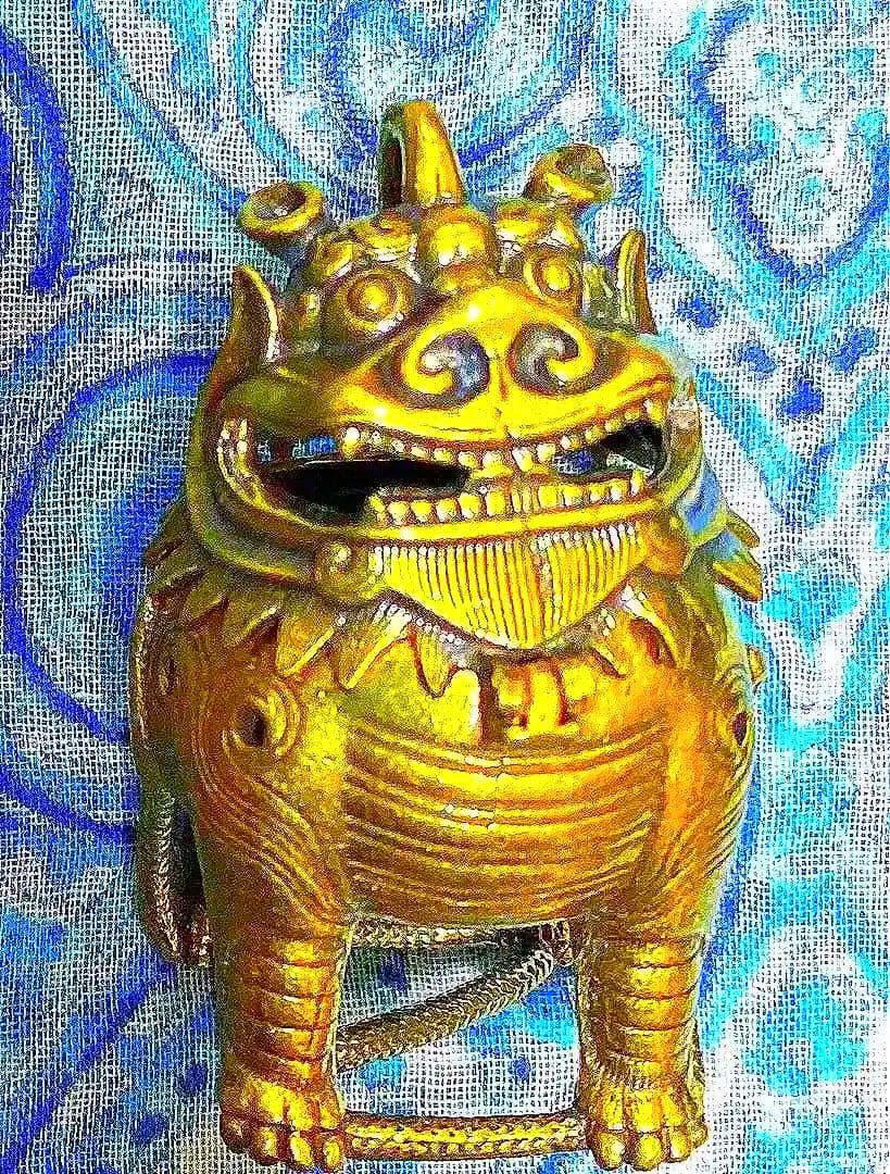 魔除け！開運！金運！結界を張ります！本場チベット金銅製　古代神獣立像　祈祷済み